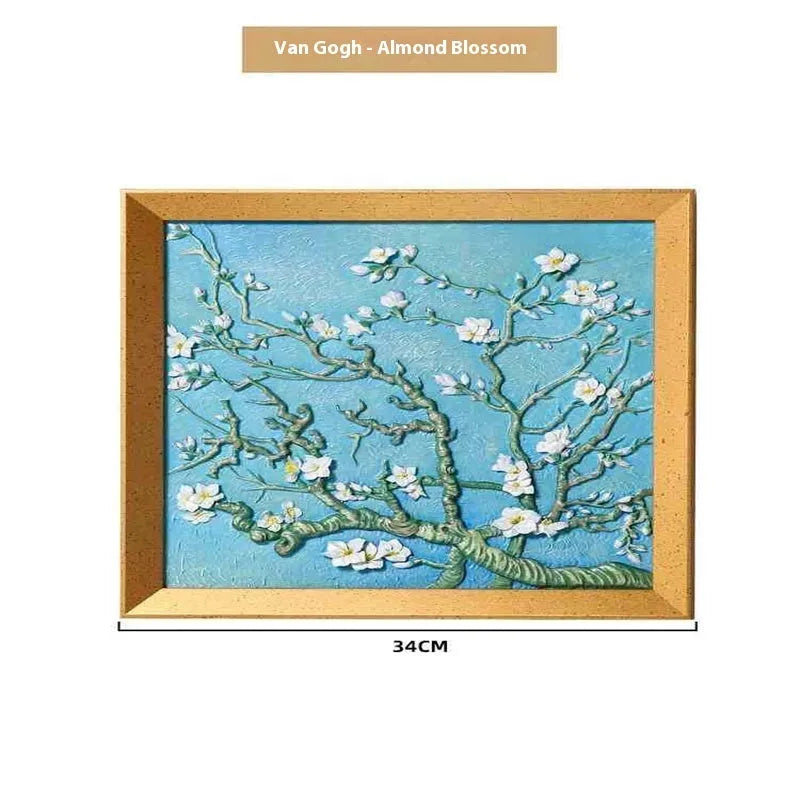 DIY paint-by-numbers kit showing canvas, acrylic paint pots, and brushes for recreating Van Gogh's Starry Night.