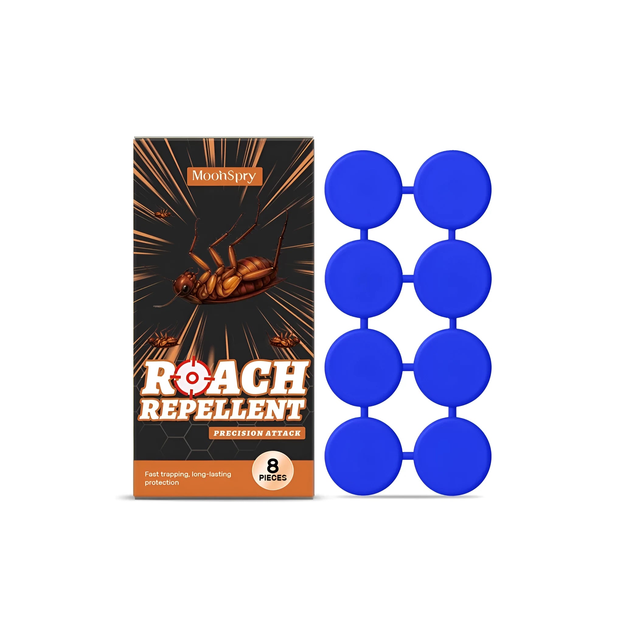 Eight cockroach bait paste stations with adhesive backing strips for indoor pest control