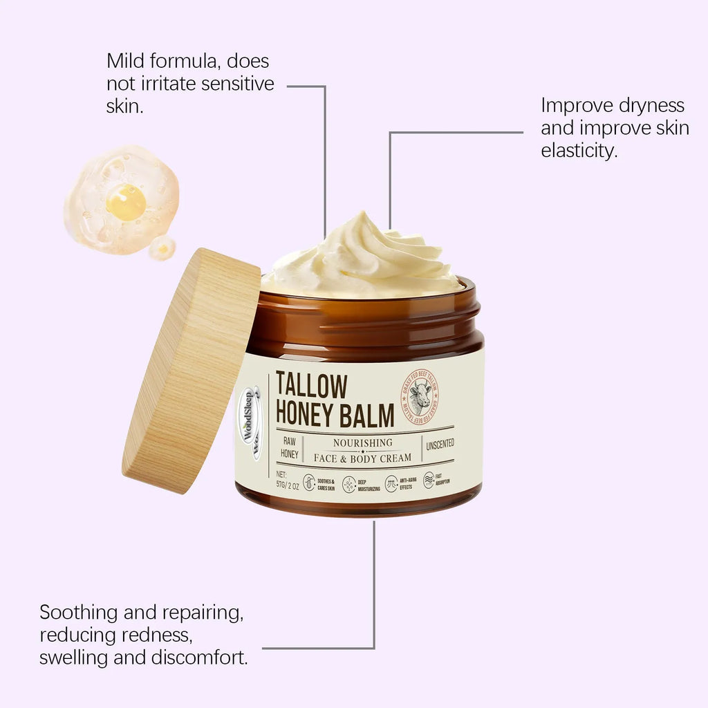 Jar of tallow honey moisturising cream for dry skin, 57g