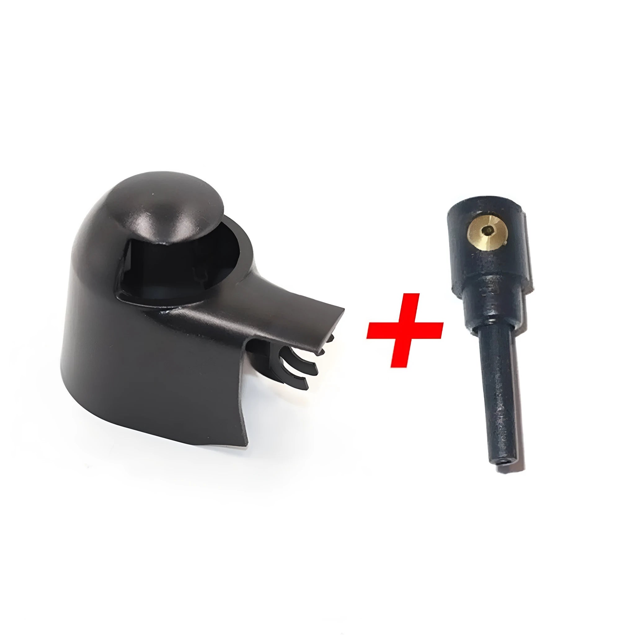 Black plastic rear wiper cover nozzle for Volkswagen Tiguan and Golf models.
