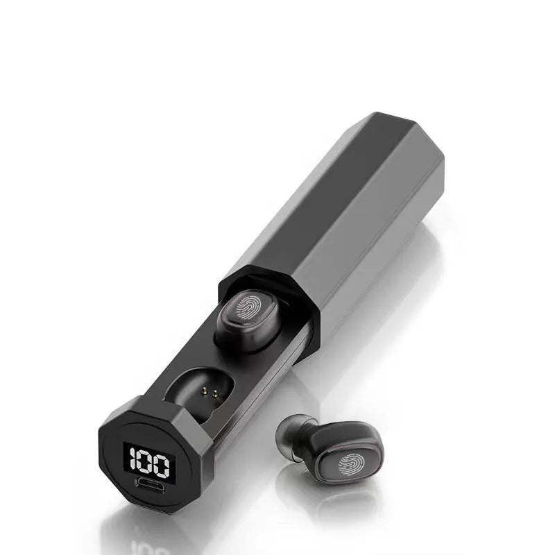 Fashion sports wireless Bluetooth headset in-ear with breathing light, digital display, plastic build, black colour