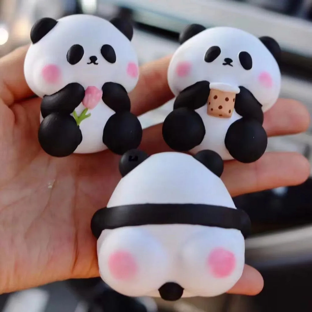 Panda car vent perfume diffuser with milk tea, flower and back panda designs