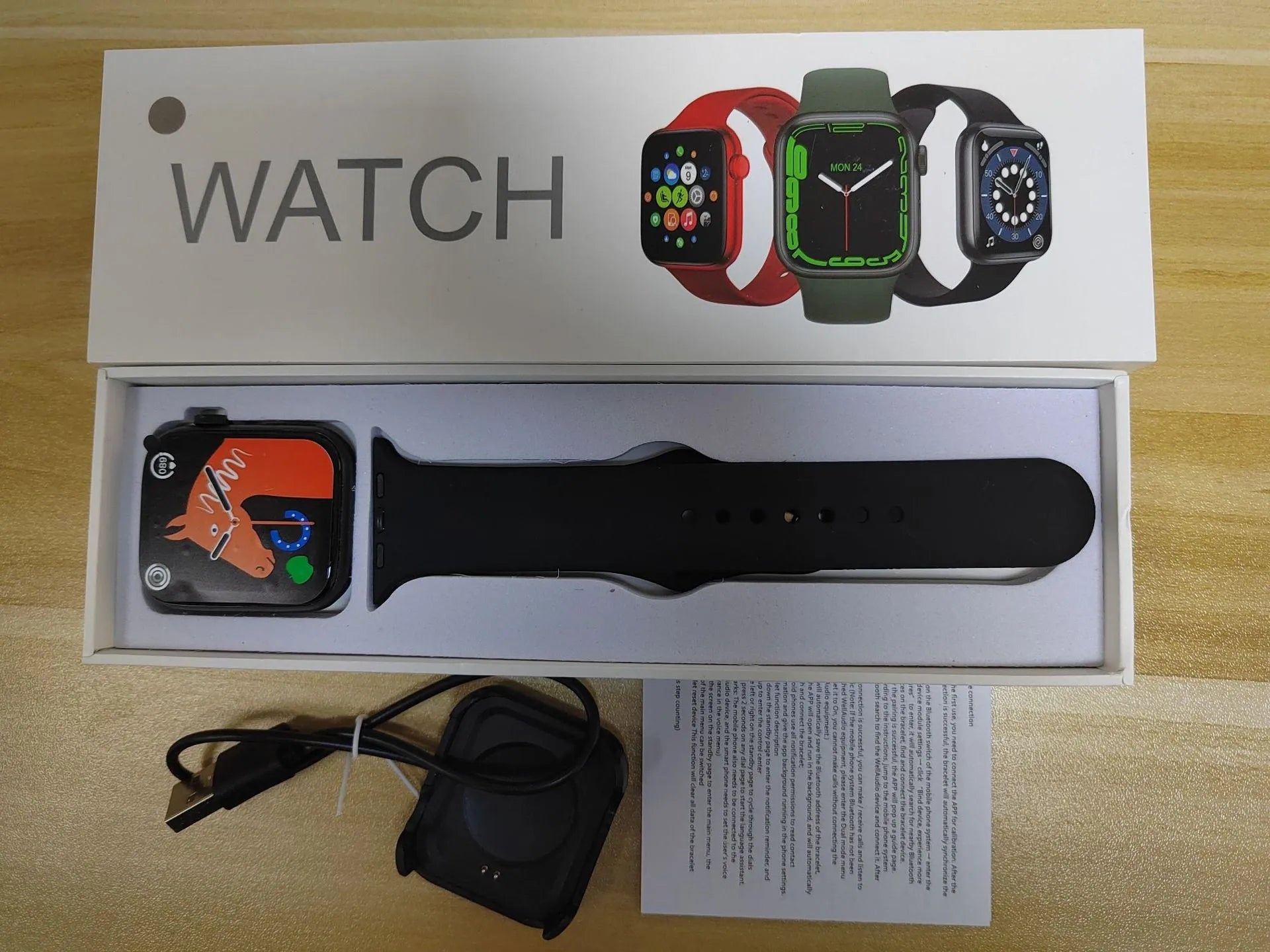 GT20 smartwatch in black on wrist showing heart rate monitoring on screen