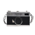 Soft PU mini crossbody camera bag in horizontal square shape with chain strap in black colour