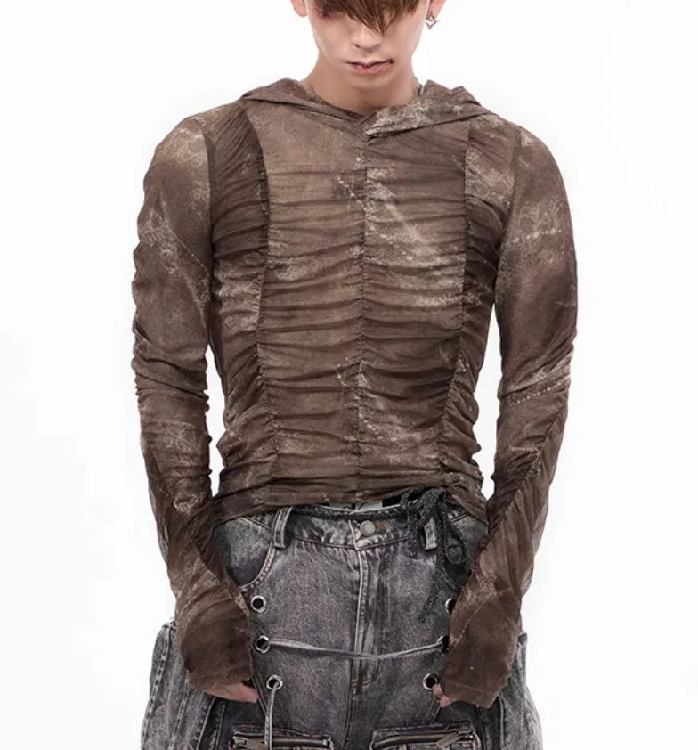 Boys lightweight ice silk bottoming shirt with pleated printing detailing in picture colour
