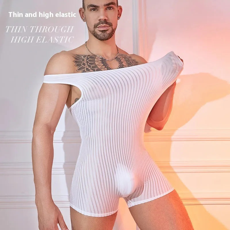 Men's striped nylon jumpsuit in black, dark grey or white colour with free size fit