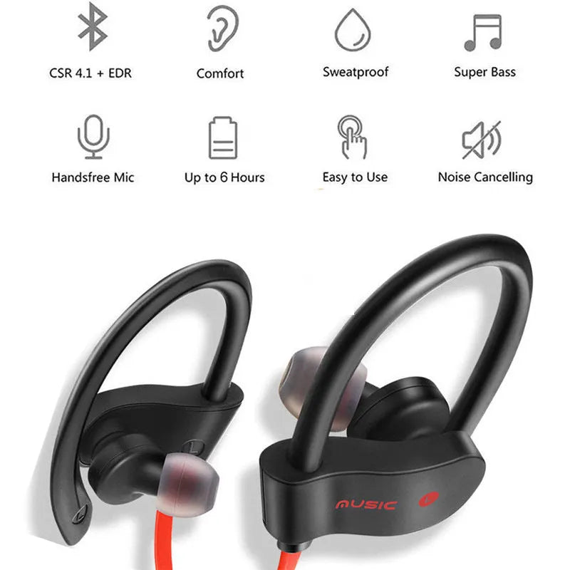 Bluetooth headset neck hanging in-ear wireless sports earphone with 10m range black blue red colours