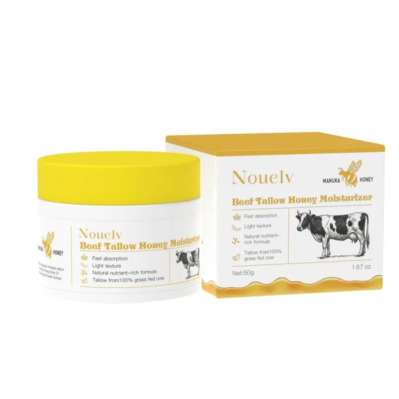 50g container of honey and tallow moisturising cream for dry and combination skin