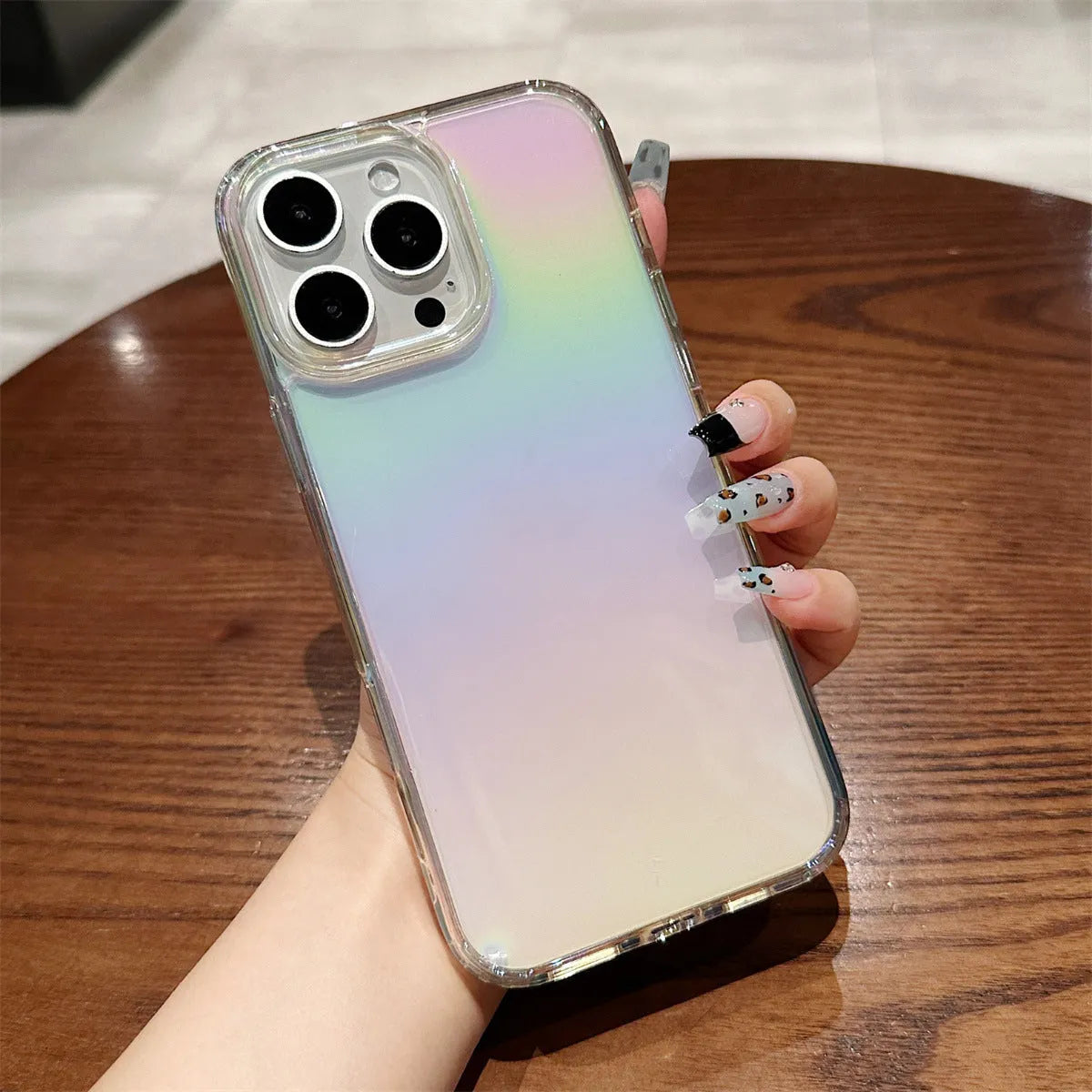 Colourful PC TPU iPhone case with mirror and laser elements, anti-wear anti-fall back cover in pink, purple or black