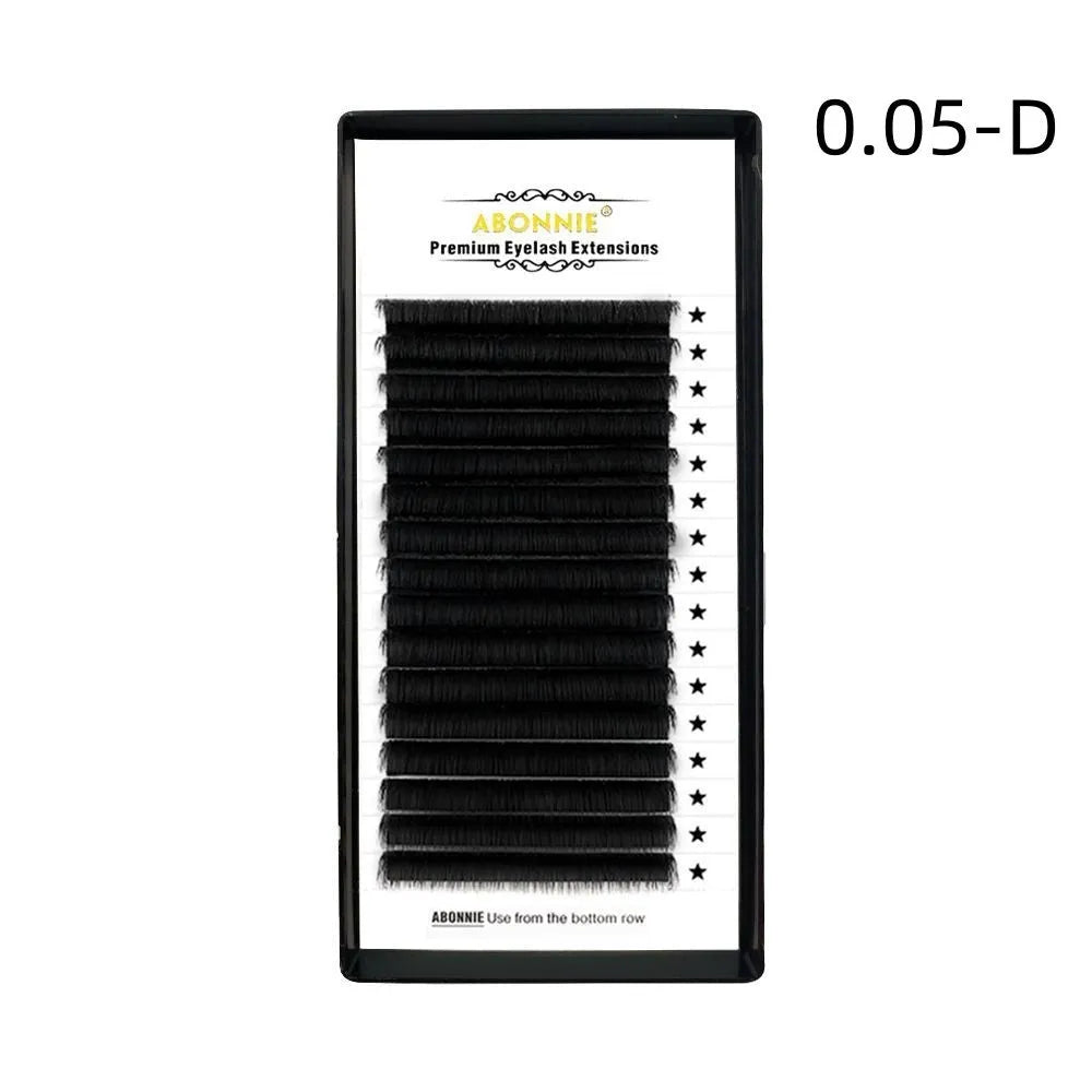 Pack of dense 16-row false eyelashes made from mink hair in various lengths from 8mm to 18mm.