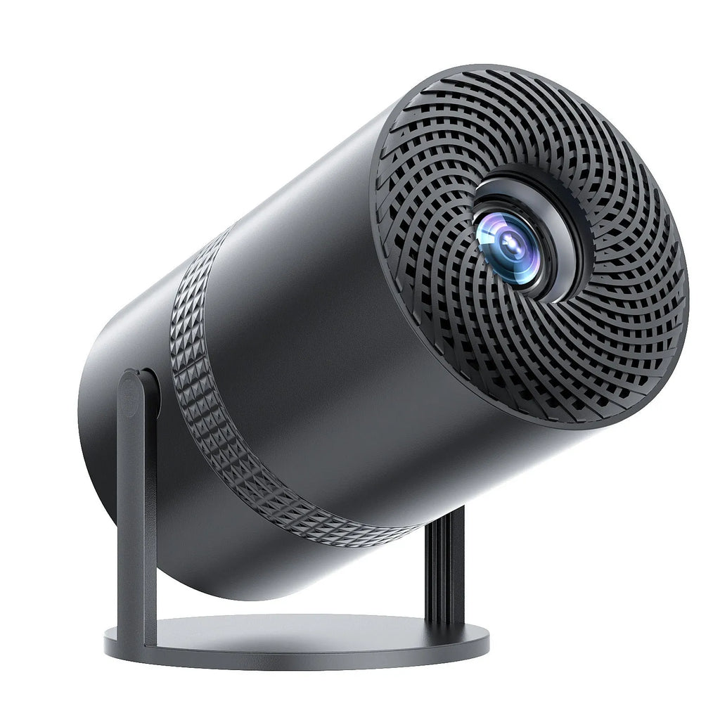 P300 Android 110 HD 1080p portable home theater projector in black with remote control and multi-region plugs