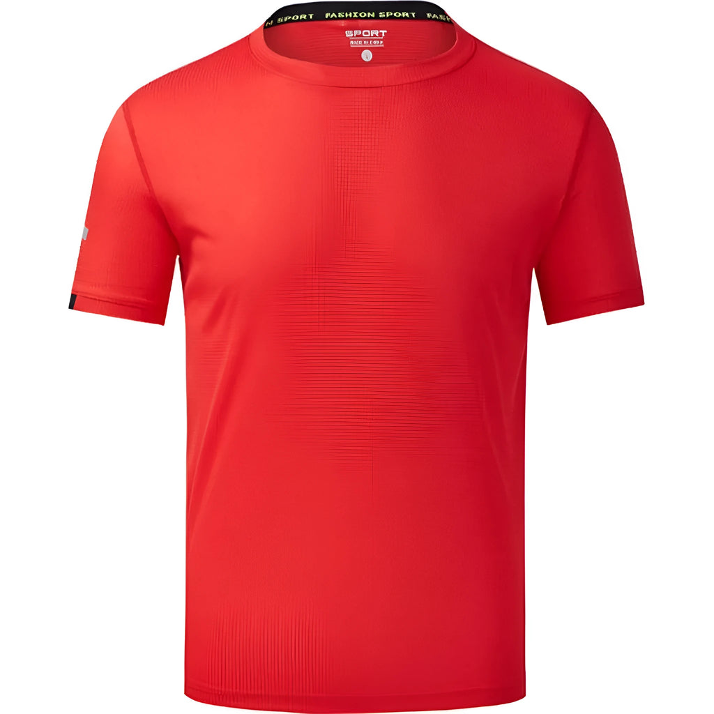 Man wearing a solid colour ice silk quick-dry short sleeve shirt in a casual setting.
