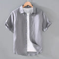 Men's casual short-sleeved linen shirt in cardigan style showing colour options