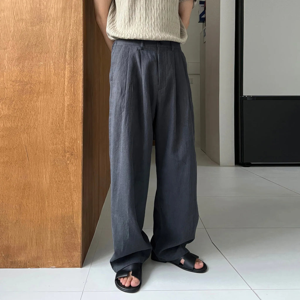 Army Green men's casual trousers with drawstring waist and Japanese-inspired design