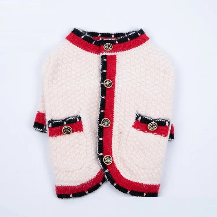 Blue Bejirog wool sweater cardigan for pets in classic princess style on mannequin