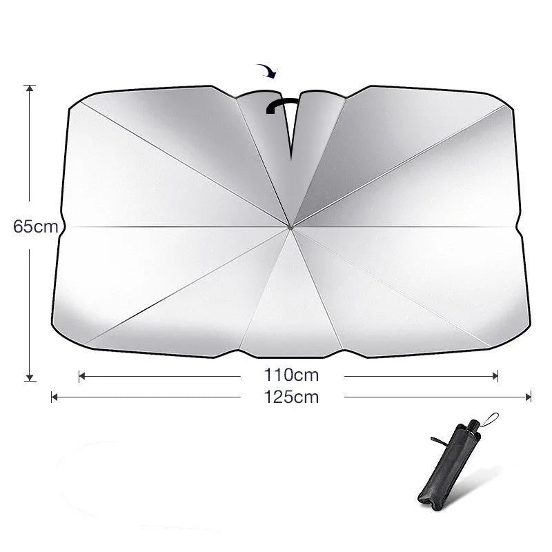 Foldable car sun shade umbrella with silver tape material for UV protection and heat insulation