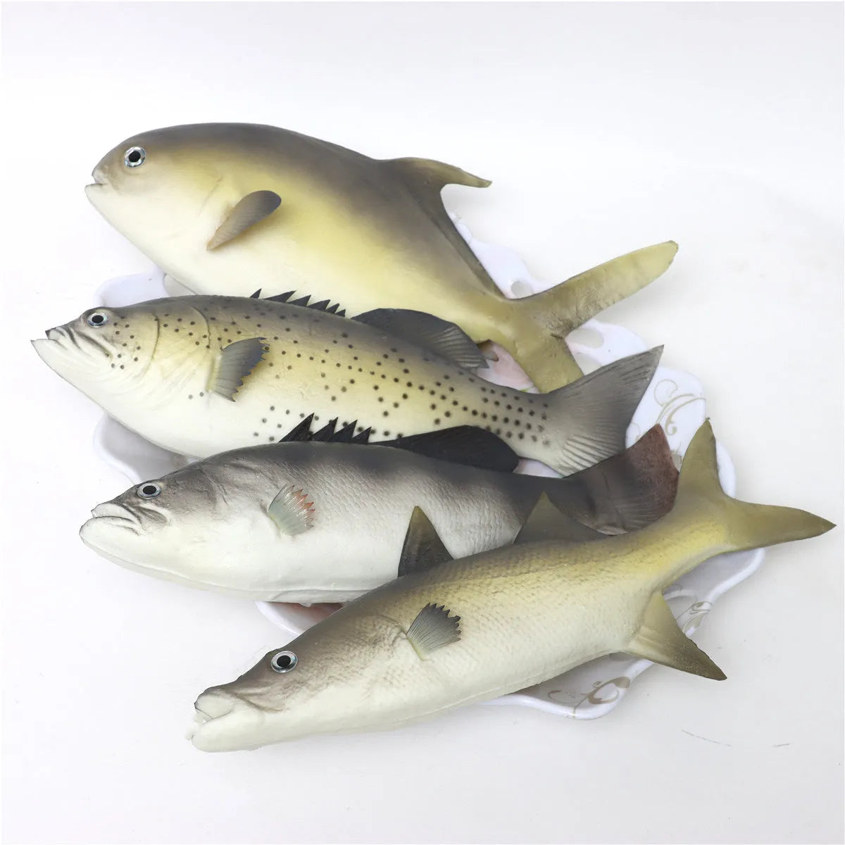 PU simulated fish model ornament in yellow-fin tuna style on a white background.