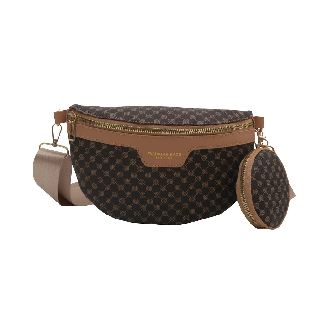 European American style portable crossbody bag with retro printing and sewing thread detail in black