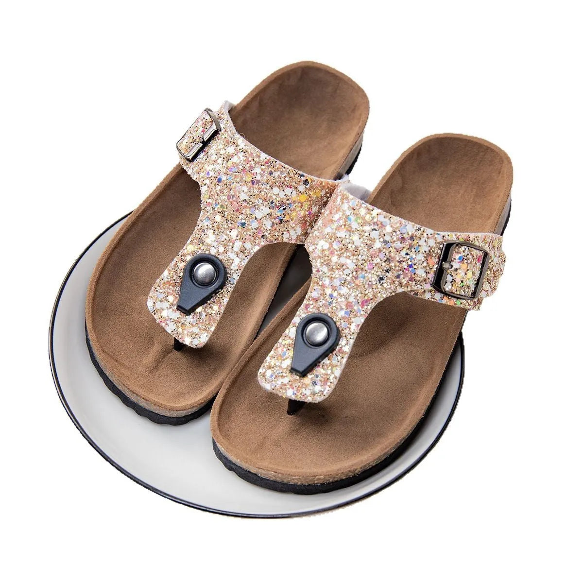 Children's cork flip-flops in pink with non-slip soles and perforated uppers