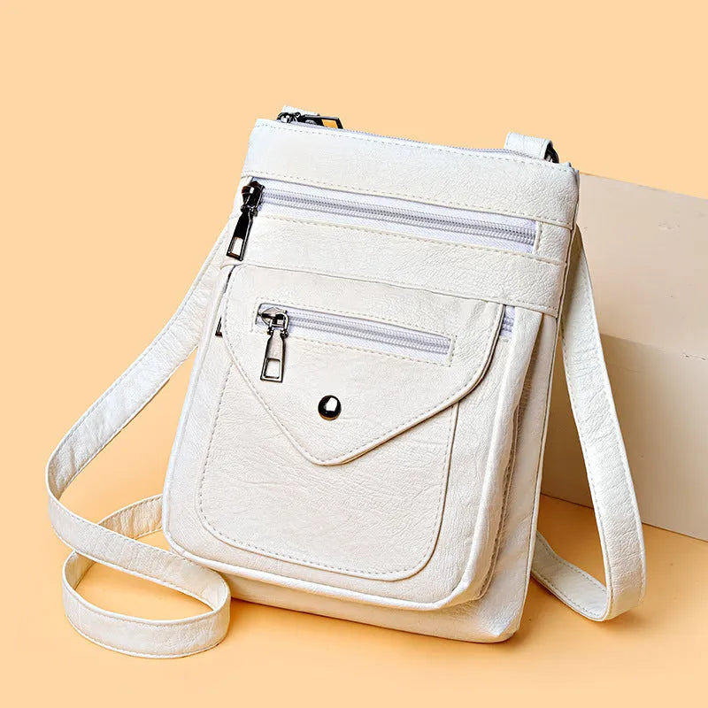 Vertical square crossbody mobile phone bag in PU leather with sewing line detail