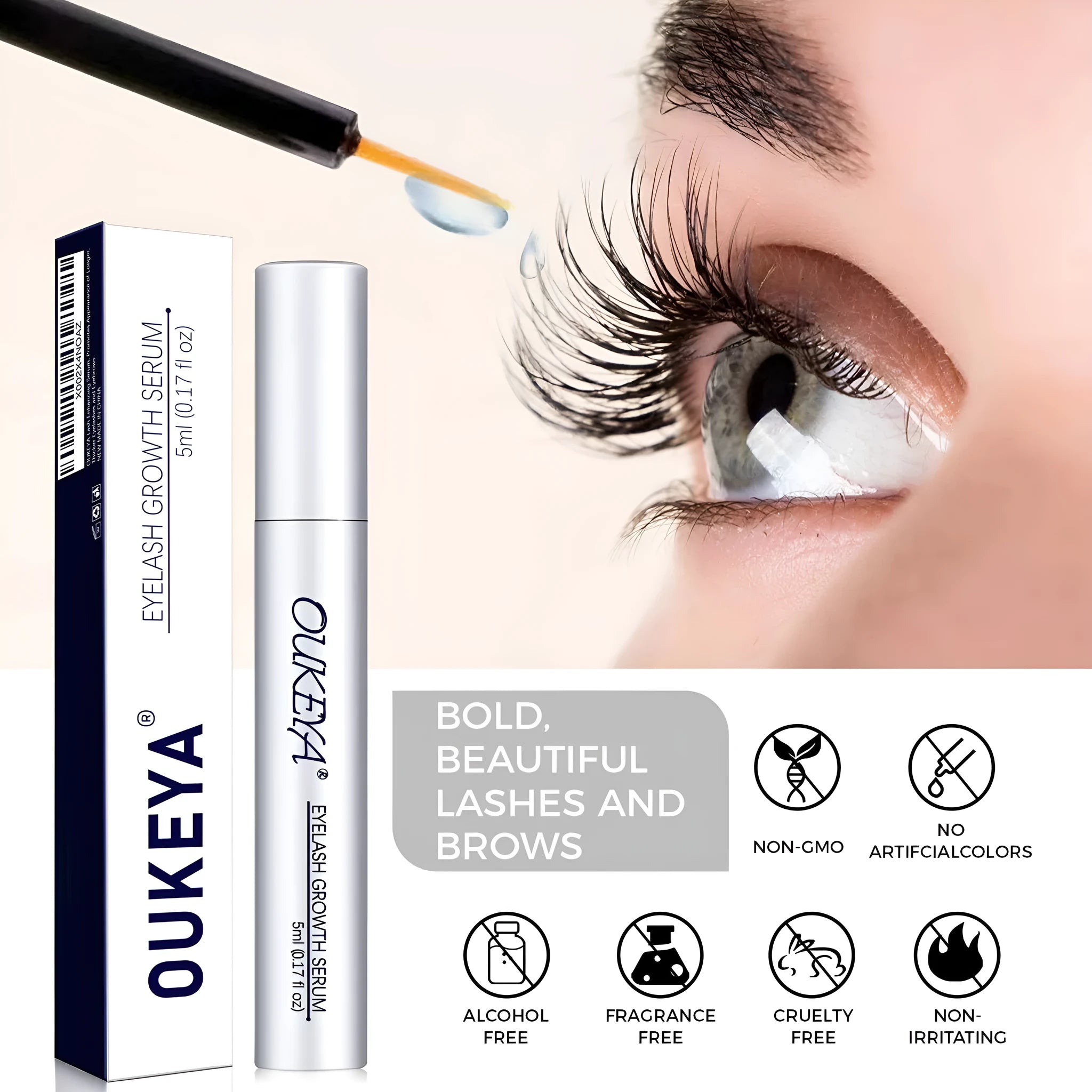 Silver bottle of 5ml eyelash growth essence nutrient solution for lash care.