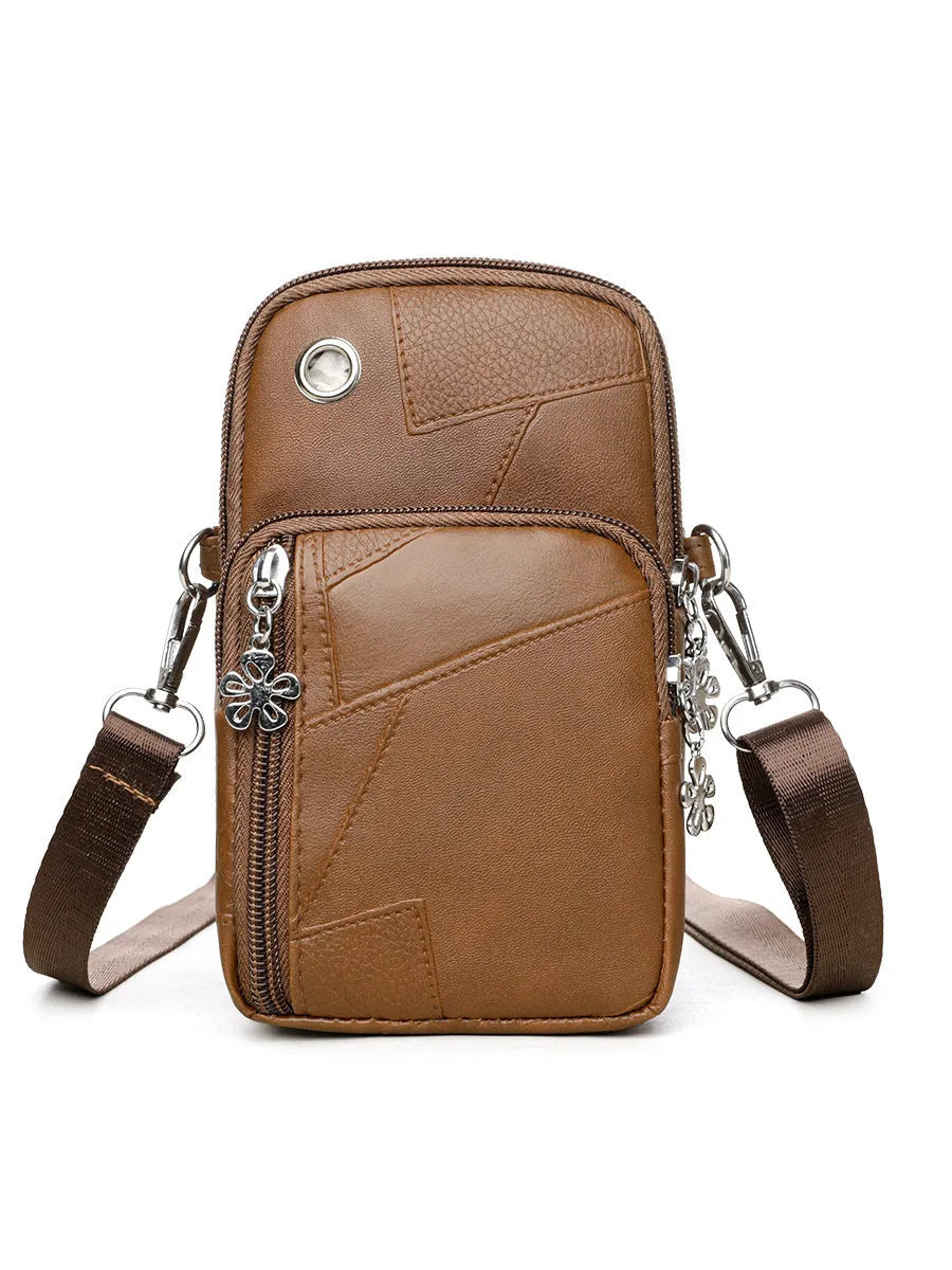 Vertical square mini phone bag in four colour options with sandwich pocket design