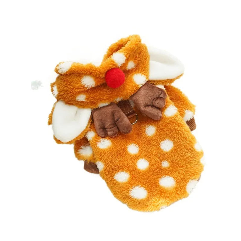 Fleece-lined elk Christmas costume for medium-sized dogs with antler design