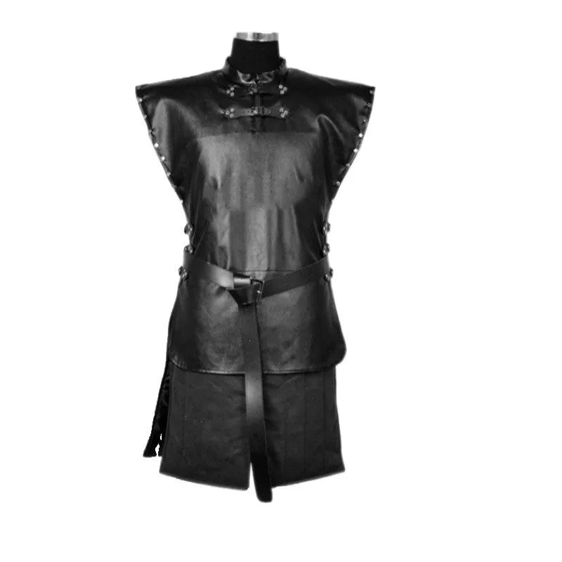 Men's black cotton and leather magic-themed cosplay costume suit for role-playing