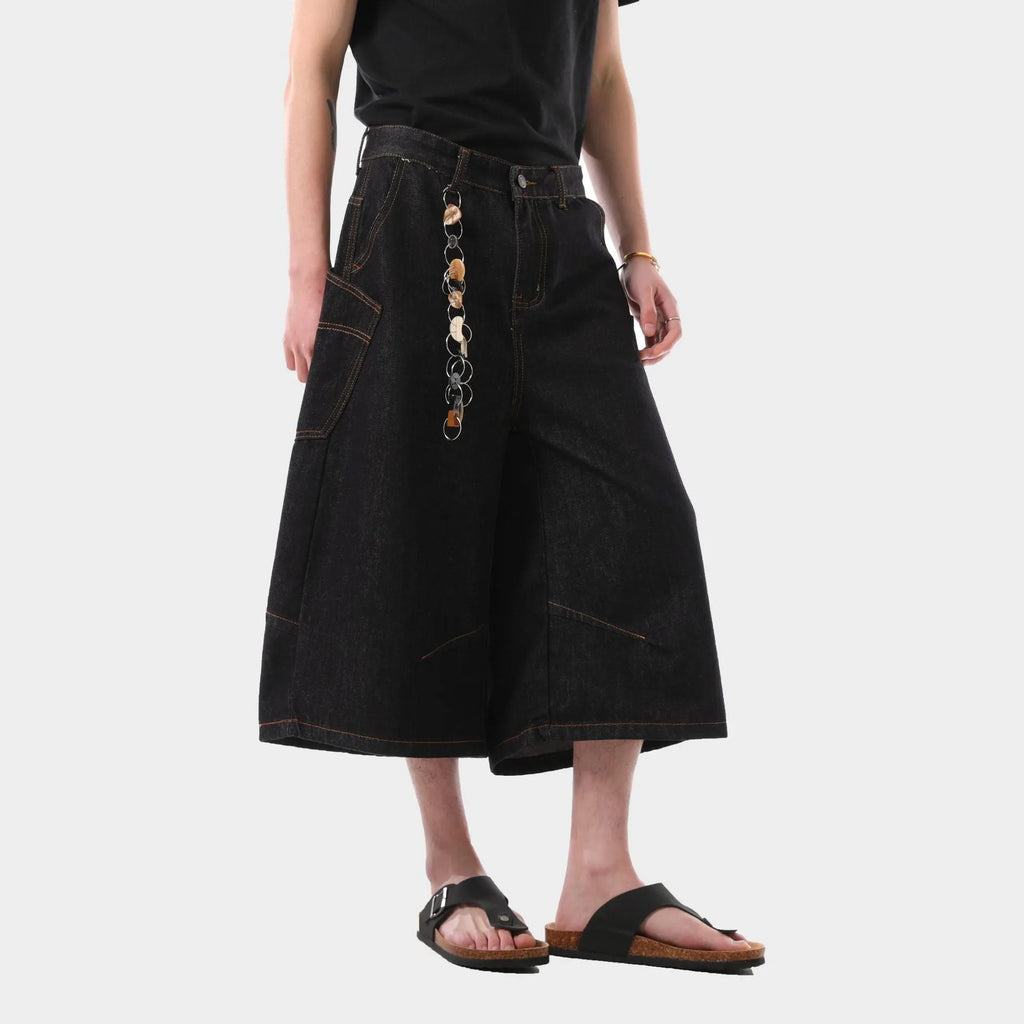 Black retro washed denim cropped pants for men with side pockets and straight leg