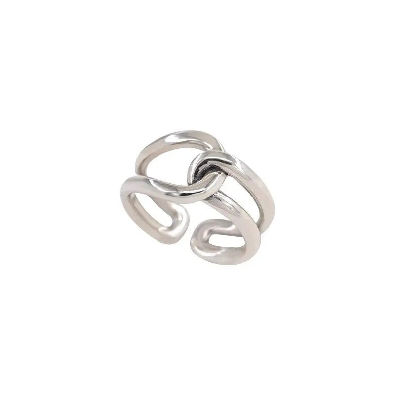 Geometric line cross ring for women, copper with electroplating finish, adjustable open mouth design