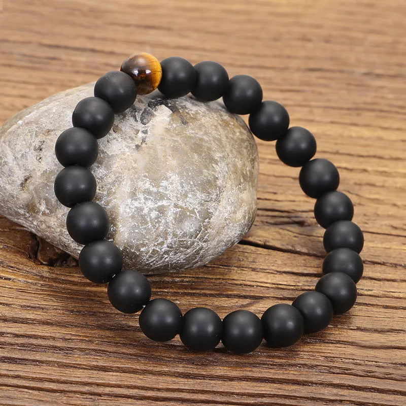 Tigereye stone beaded necklace and bracelet set with drop pendant on adjustable 81cm length