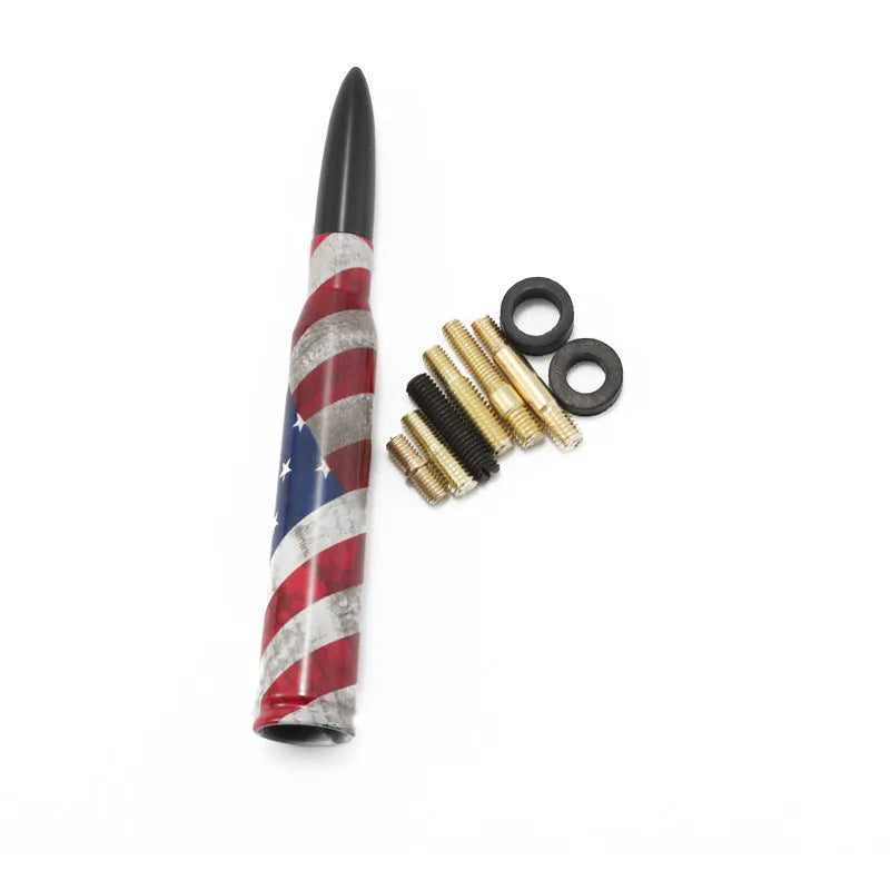 14cm bullet car antenna in camouflage green, colour black, and American flag designs for vehicle modification