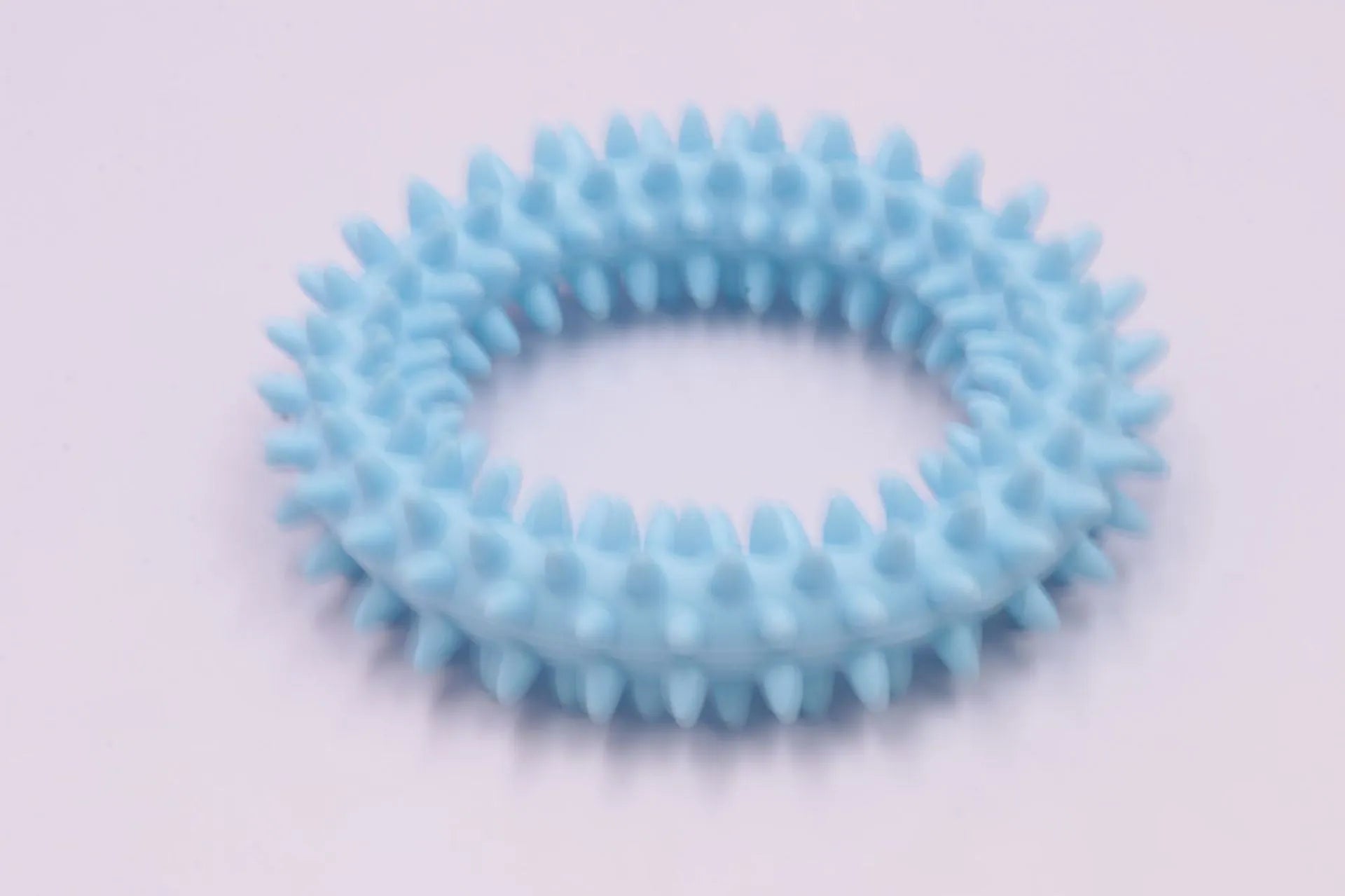 Blue TPR spiky circle ring dog chew toy for dental cleaning and bite-training.