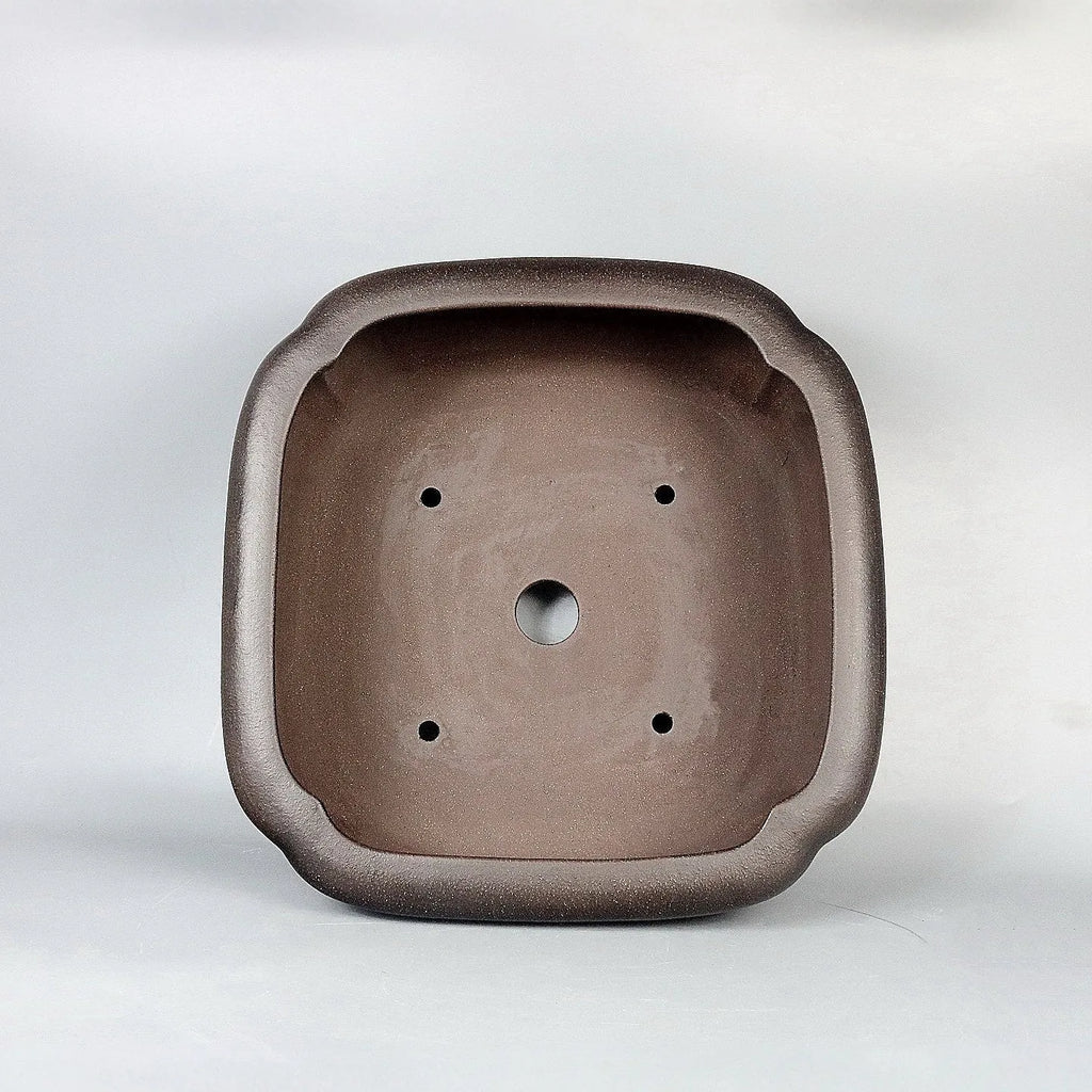 Handmade antique square purple sand ceramic bonsai pot, 41x41x18cm outer dimensions