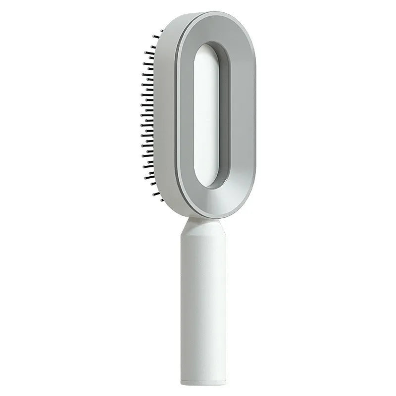 Self cleaning hair brush with one-key cleaning button and air cushion massage design in various colour options