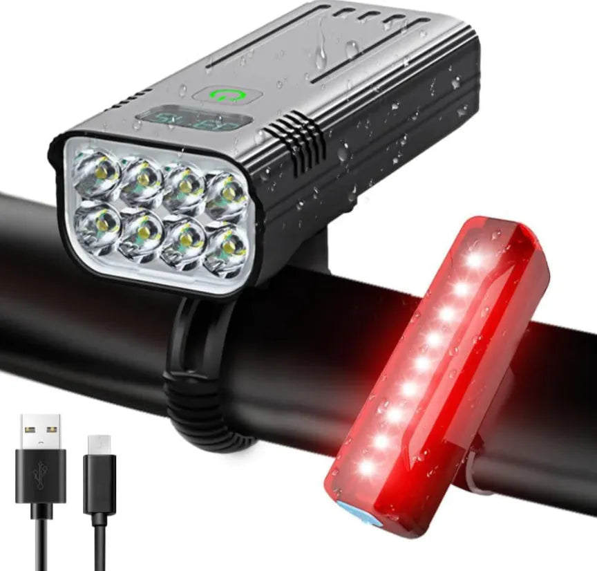 Black KX12DF bicycle headlight with digital display on handlebar mount