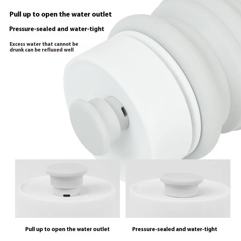 Collapsible silicone pet drinking cup folded and unfolded showing portable design
