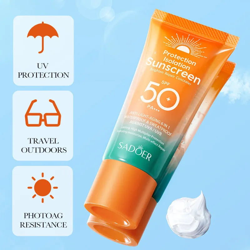 Double tube multi-effect repair isolation sunscreen 50g packaging with sun protection and makeup primer functionality