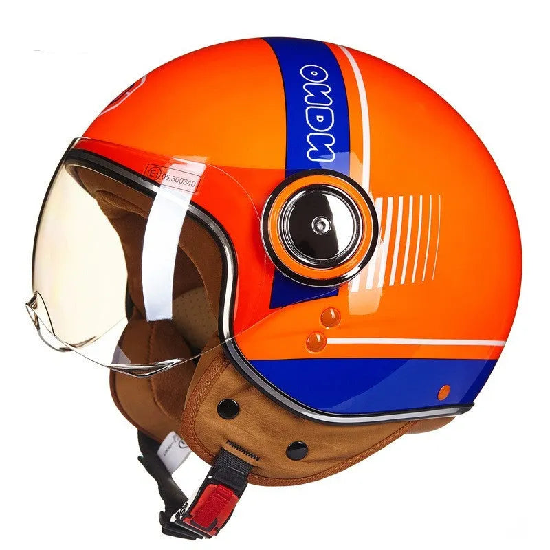 Retro battery car half helmet in bright colour options with lightweight ABS construction