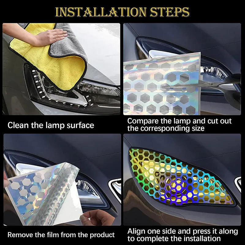 Ten honeycomb-patterned car taillight stickers in three colour options on 48cm by 30cm vinyl sheets