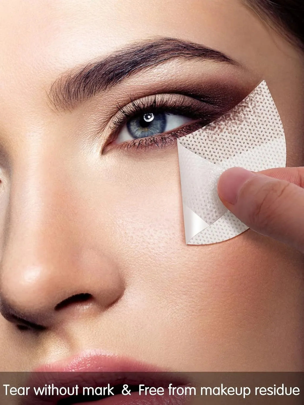 Pack of half-moon shaped, self-adhesive eyeshadow shields for under-eye makeup protection.