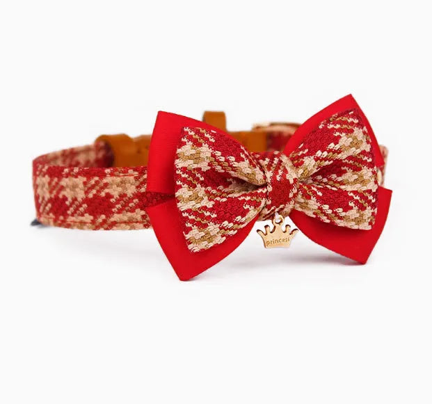Pet tie ornament hand holding rope set for small dogs in green, red, and pink with matching collar