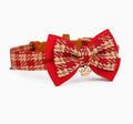 Pet tie ornament hand holding rope set for small dogs in green, red, and pink with matching collar