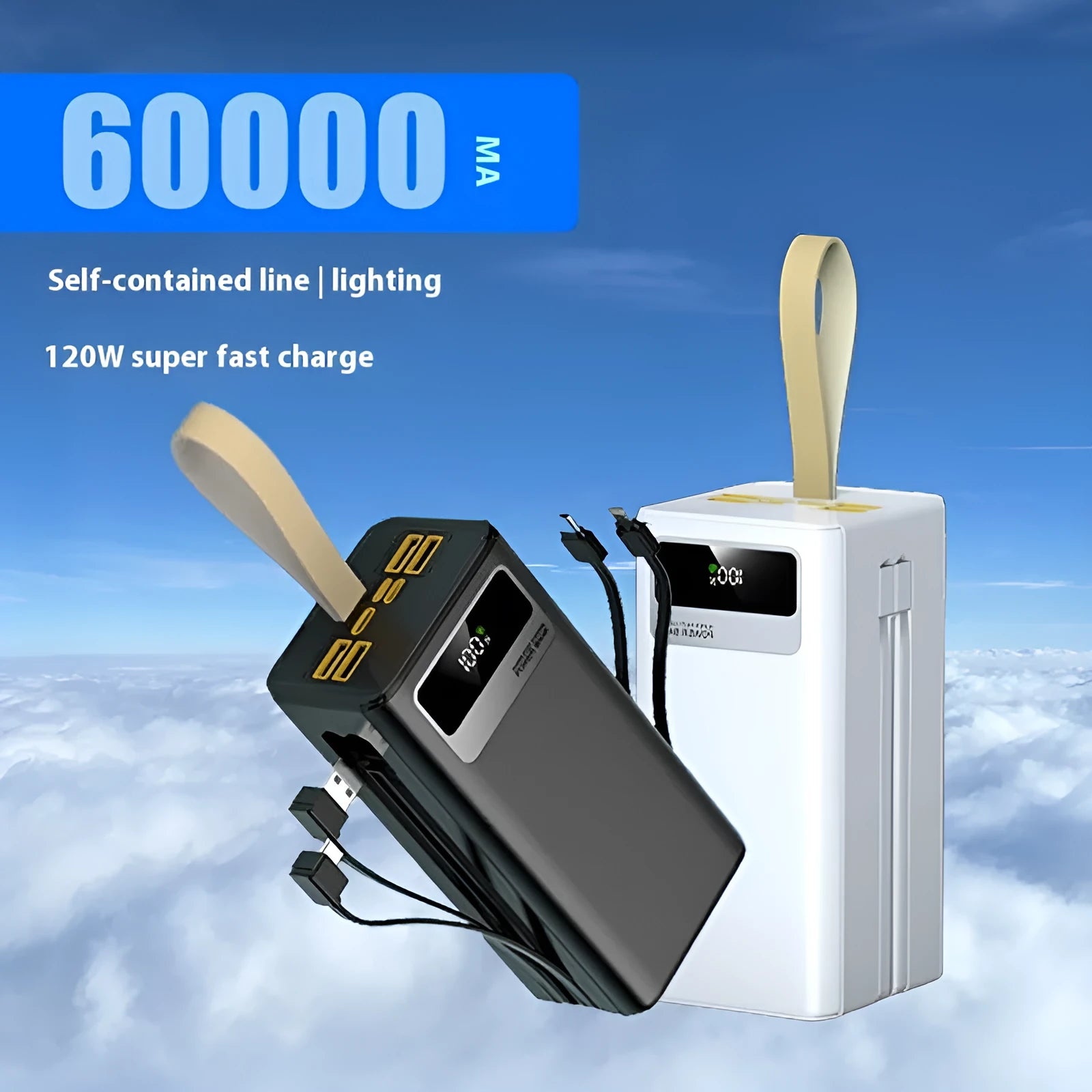Large capacity portable power bank with super fast charging, plastic shell, 100000 MA, industrial style, Samurai Black