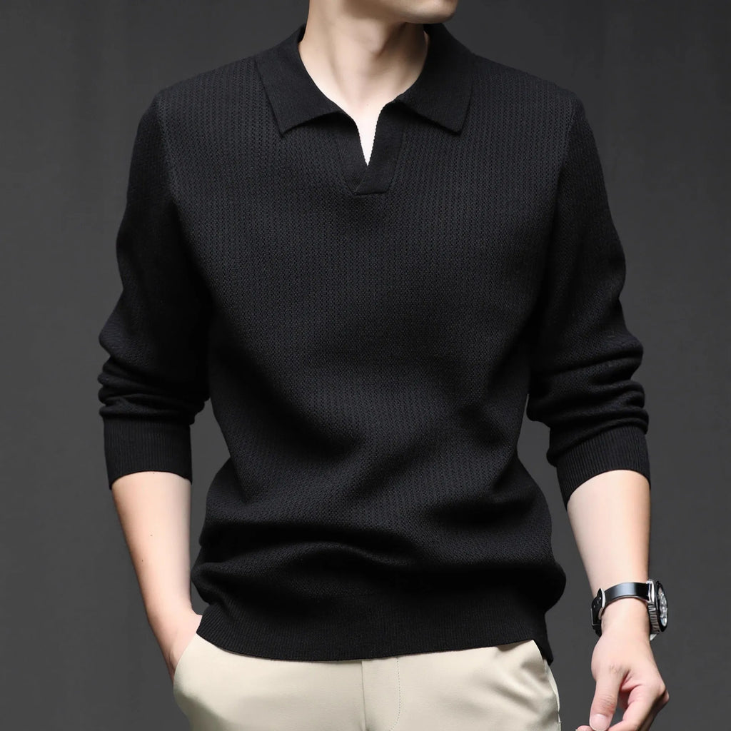 Men's loose fit casual pullover sweater in autumn colours on hanger