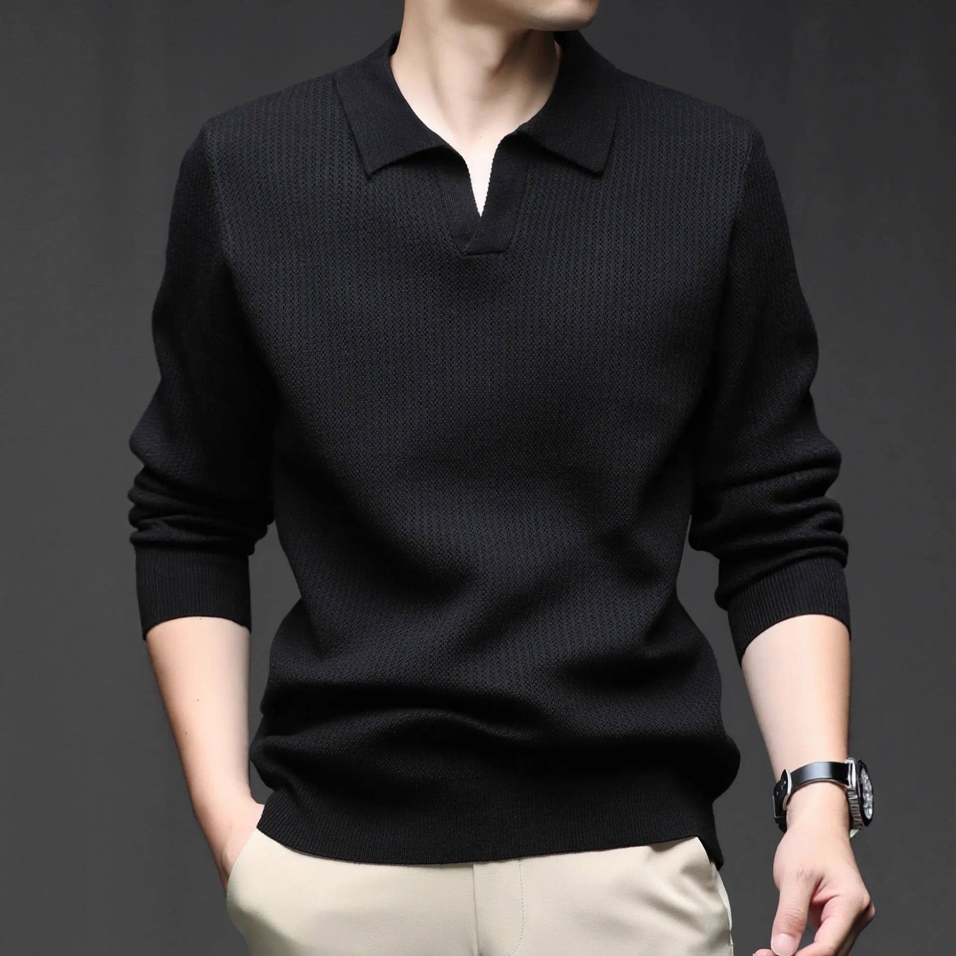 Men's loose fit casual pullover sweater in autumn colours on hanger