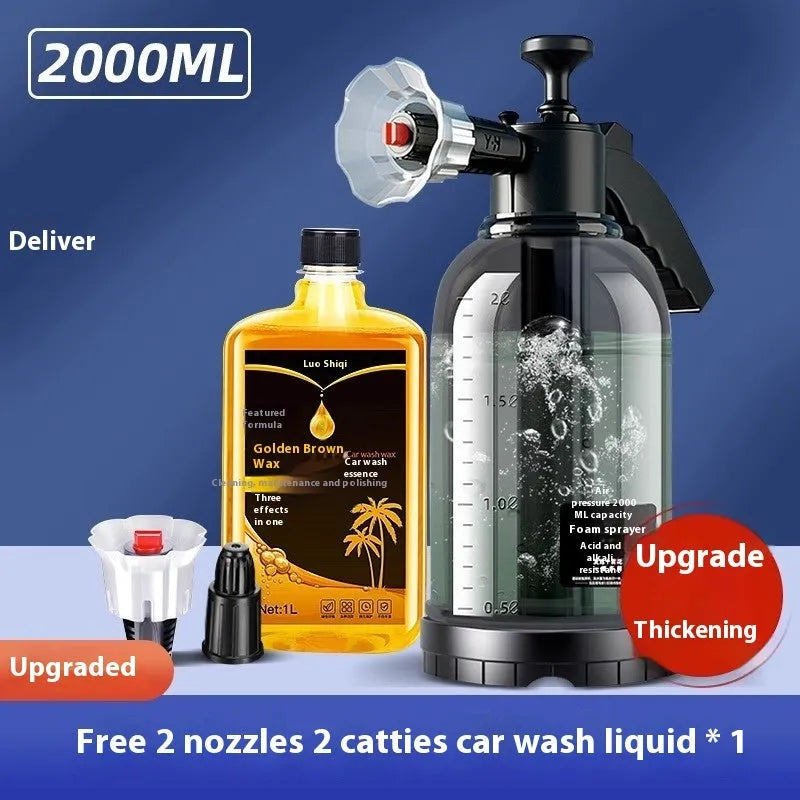 Car wash foam sprinkling can with pressure-increasing design in black PP material