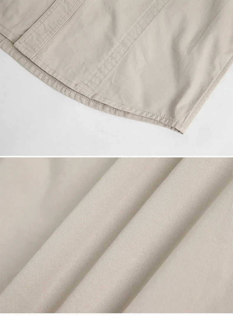 Men's casual loose long sleeve cotton shirt in solid colour, quick-dry fabric, available in multiple sizes