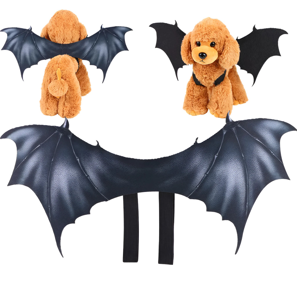 Black cloth bat wings for pets in small, medium, and large sizes for Halloween.