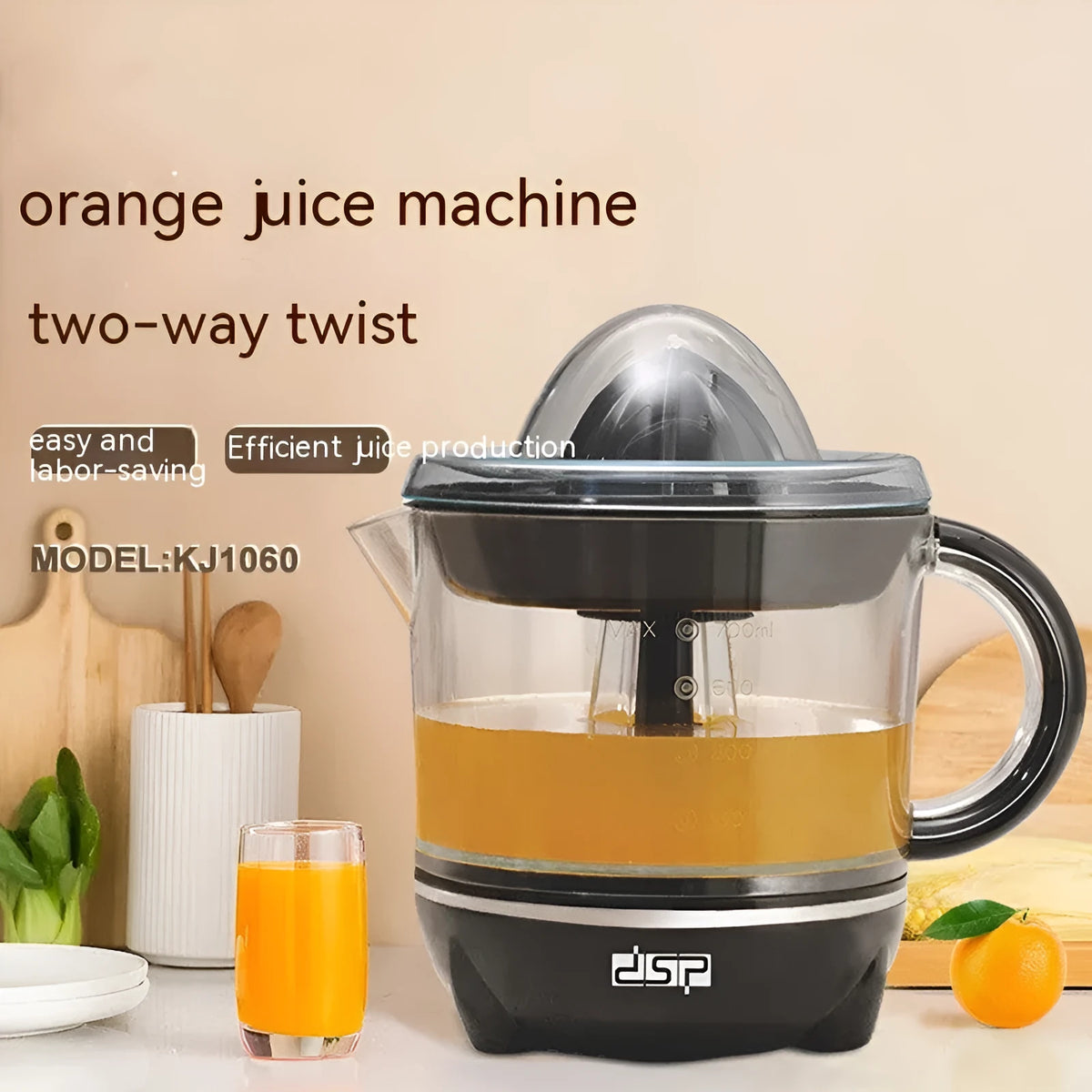Black ABS electric citrus juicer with 25W motor and 0.7L capacity for EU 220V outlets
